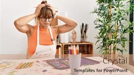  Presentation with art - Theme featuring hispanic-woman-at-art-studio background and a  colored foreground