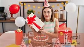  Presentation with birthday cake - PPT layouts with hispanic-woman-celebrating-birthday background and a  colored foreground