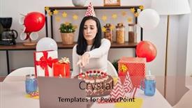 Presentation with birthday cake - Presentation featuring hispanic-woman-celebrating-birthday background and a coral colored foreground
