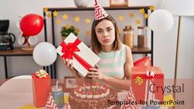  Presentation with birthday cake - Slide deck consisting of hispanic-woman-celebrating-birthday background and a  colored foreground