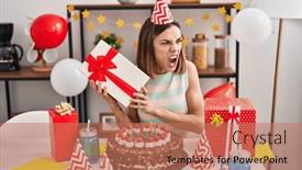  Presentation with birthday cake - Slides featuring hispanic-woman-celebrating-birthday background and a  colored foreground