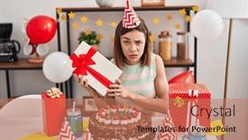  Presentation with birthday cake - Slide deck featuring hispanic-woman-celebrating-birthday background and a  colored foreground
