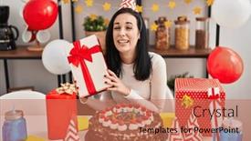  Presentation with birthday - PPT theme enhanced with hispanic-woman-celebrating-birthday background and a coral colored foreground