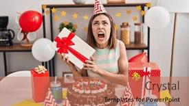  Presentation with birthday cake - PPT theme with hispanic-woman-celebrating-birthday background and a  colored foreground