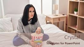  Presentation with popcorn movie - Theme featuring hispanic-woman-eating-popcorn-watching background and a  colored foreground