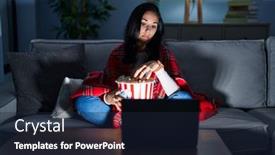  Presentation with popcorn movie - Slides consisting of hispanic-woman-eating-popcorn-watching background and a wine colored foreground