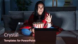  Presentation with movie popcorn - Theme having hispanic-woman-eating-popcorn-watching background and a wine colored foreground