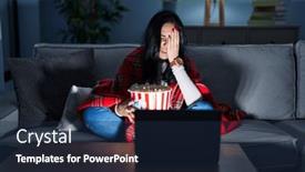  Presentation with face pain - Slide set enhanced with hispanic-woman-eating-popcorn-watching background and a  colored foreground