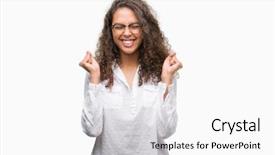  Presentation with beautiful hispanic woman - Cool new theme with hispanic woman excited for success backdrop and a  colored foreground