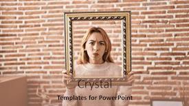  Presentation with frame - Presentation enhanced with hispanic-woman-holding-empty-frame background and a coral colored foreground