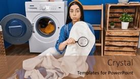  Presentation with looking glass - Theme consisting of hispanic-woman-holding-magnifying-glass background and a coral colored foreground