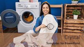  Presentation with looking glass - Slide deck featuring hispanic-woman-holding-magnifying-glass background and a coral colored foreground