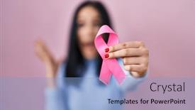  Presentation with pink ribbon hands - Presentation design enhanced with hispanic-woman-holding-pink-cancer background and a light blue colored foreground