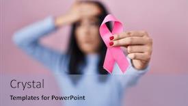  Presentation with pink ribbon - Presentation theme having hispanic-woman-holding-pink-cancer background and a  colored foreground