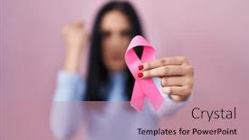  Presentation with pink ribbon - PPT theme having hispanic-woman-holding-pink-cancer background and a  colored foreground