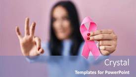  Presentation with pink ribbon - Slide set with hispanic-woman-holding-pink-cancer background and a  colored foreground