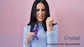  Presentation with awareness - Slide set featuring hispanic-woman-holding-purple-ribbon background and a light blue colored foreground