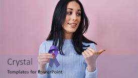  Presentation with awareness - Presentation consisting of hispanic-woman-holding-purple-ribbon background and a light blue colored foreground