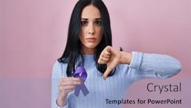  Presentation with purple - Presentation theme enhanced with hispanic-woman-holding-purple-ribbon and a light blue colored foreground