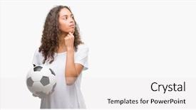  Presentation with idea light ball - Slide deck enhanced with hispanic woman holding soccer football background and a  colored foreground