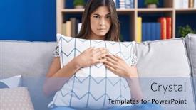  Presentation with negative - Theme consisting of hispanic-woman-hugging-pillow-sitting background and a light blue colored foreground
