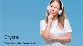  Presentation with listening woman - Cool new PPT layouts with hispanic woman listening to music backdrop and a  colored foreground