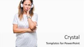  Presentation with listening woman - Amazing presentation having hispanic woman listening to music backdrop and a  colored foreground