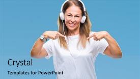  Presentation with happy music lovers - Amazing presentation theme having hispanic woman listening to music backdrop and a  colored foreground