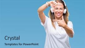  Presentation with listening woman - Cool new PPT theme with hispanic woman listening to music backdrop and a  colored foreground