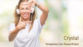  Presentation with listening woman - Amazing presentation design having hispanic woman listening to music backdrop and a cream colored foreground