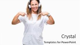  Presentation with happy music lovers - Presentation with hispanic woman listening to music background and a  colored foreground