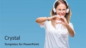  Presentation with love music - Presentation featuring hispanic woman listening to music background and a light blue colored foreground