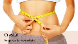  Presentation with weightloss - Presentation theme with hispanic woman measuring the circumference background and a coral colored foreground