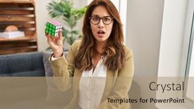  Presentation with intelligence - Theme with hispanic-woman-playing-colorful-puzzle background and a coral colored foreground
