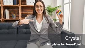  Presentation with intelligence - Slide set consisting of hispanic-woman-playing-colorful-puzzle background and a dark gray colored foreground