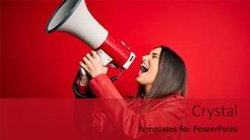  Presentation with protest - Audience pleasing PPT layouts consisting of hispanic-woman-shouting-angry backdrop and a crimson colored foreground