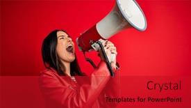  Presentation with protest - Amazing PPT layouts having hispanic-woman-shouting-angry backdrop and a crimson colored foreground