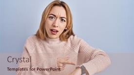  Presentation with blue - Slide deck enhanced with hispanic-woman-standing-over-blue background and a coral colored foreground
