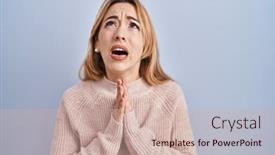  Presentation with hope - Presentation design having hispanic-woman-standing-over-blue background and a soft green colored foreground