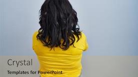  Presentation with blue - Slides with hispanic-woman-standing-over-blue background and a gold colored foreground