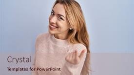  Presentation with over come challanges - Slide deck with hispanic-woman-standing-over-blue background and a  colored foreground