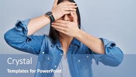  Presentation with blue eyes - Slides having hispanic-woman-standing-over-blue background and a  colored foreground