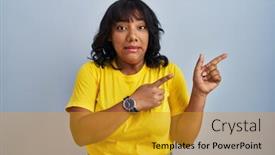  Presentation with blue - Presentation design consisting of hispanic-woman-standing-over-blue background and a  colored foreground