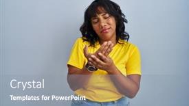  Presentation with inflammation - Presentation featuring hispanic-woman-standing-over-blue background and a gray colored foreground