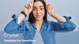  Presentation with blue - PPT theme with hispanic-woman-standing-over-blue background and a teal colored foreground