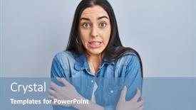  Presentation with winter blue - Presentation theme enhanced with hispanic-woman-standing-over-blue background and a teal colored foreground