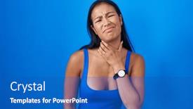  Presentation with sore throat - Slide deck consisting of hispanic-woman-standing-over-blue background and a teal colored foreground