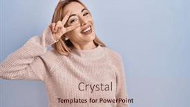  Presentation with peace - Presentation theme having hispanic-woman-standing-over-blue background and a soft green colored foreground