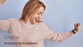  Presentation with blue music - Slides featuring hispanic-woman-standing-over-blue background and a soft green colored foreground