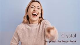  Presentation with shame - Presentation design having hispanic-woman-standing-over-blue background and a coral colored foreground